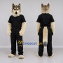 Custom Tan Gray and Black Wolf in Shirt and Pants Mascot Costume Adult Full Body Suit for Themed Parties