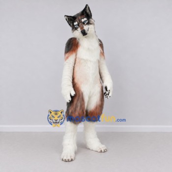Custom Brown Gray and White Wolf Mascot Costume Adult Full Body Suit for Wildlife Events