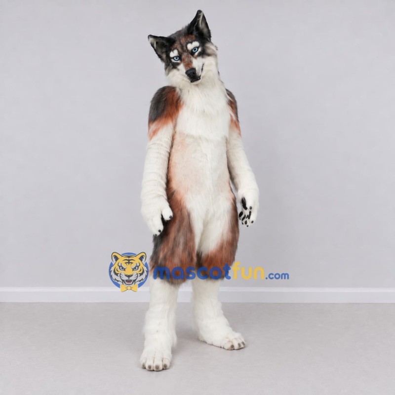 Custom Brown Gray and White Wolf Mascot Costume Adult Full Body Suit for Wildlife Events