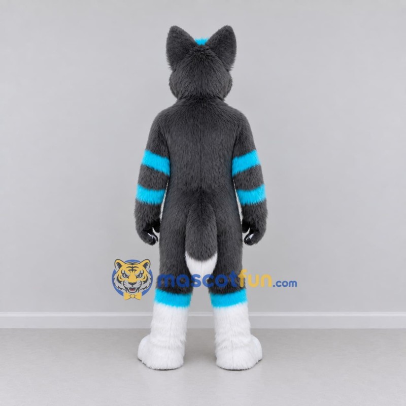 Custom Gray Turquoise and White Canine Character Mascot Costume Adult Full Body Suit for School Events Custom Gray Turquoise and White Canine Character Mascot Costume Adult Full Body Suit for School Events