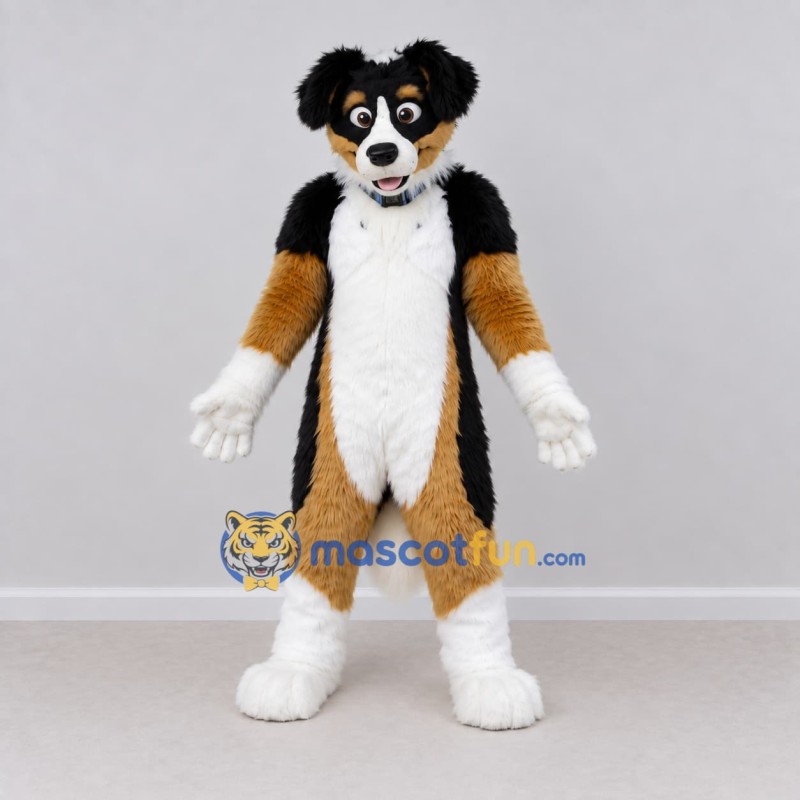 Custom Black Brown and White Dog Mascot Costume Adult Full Body Suit for Pet Events Custom Black Brown and White Dog Mascot Costume Adult Full Body Suit for Pet Events
