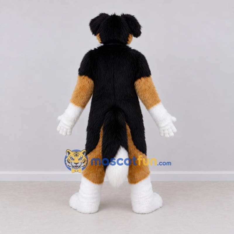 Custom Black Brown and White Dog Mascot Costume Adult Full Body Suit for Pet Events Custom Black Brown and White Dog Mascot Costume Adult Full Body Suit for Pet Events