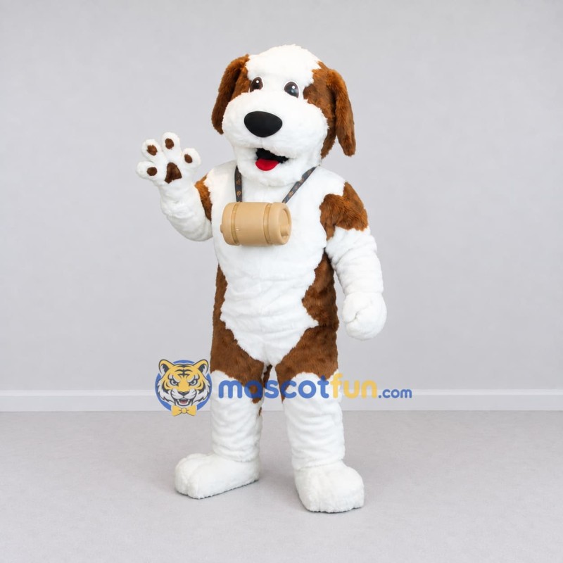 Custom White and Brown Saint Bernard Dog Mascot Costume Adult Full Body Suit for Pet Events Custom White and Brown Saint Bernard Dog Mascot Costume Adult Full Body Suit for Pet Events