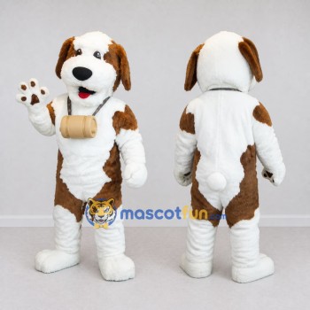Custom White and Brown Saint Bernard Dog Mascot Costume Adult Full Body Suit for Pet Events