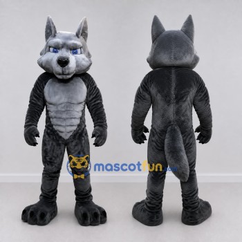 Custom Gray and Black Muscular Wolf Mascot Costume Adult Full Body Suit for Sports Events