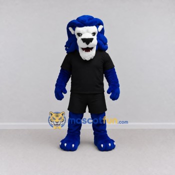 Custom Blue and Black Lion in Sportswear Mascot Costume Adult Full Body Suit for Sports Events Custom Blue and Black Lion in Sportswear Mascot Costume Adult Full Body Suit for Sports Events