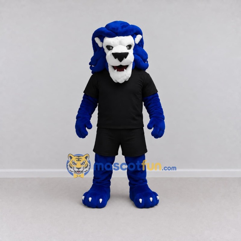 Custom Blue and Black Lion in Sportswear Mascot Costume Adult Full Body Suit for Sports Events Custom Blue and Black Lion in Sportswear Mascot Costume Adult Full Body Suit for Sports Events