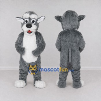 Custom Gray and White Canine Character Mascot Costume Adult Full Body Suit for School Events