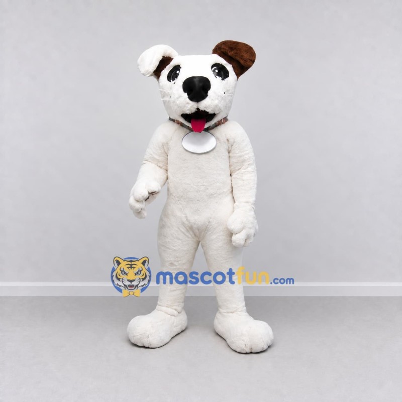 Custom White and Brown Dog Mascot Costume Adult Full Body Suit for Pet Events Custom White and Brown Dog Mascot Costume Adult Full Body Suit for Pet Events