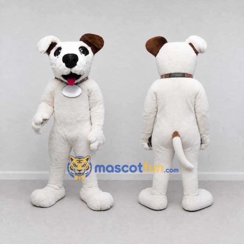 Custom White and Brown Dog Mascot Costume Adult Full Body Suit for Pet Events Custom White and Brown Dog Mascot Costume Adult Full Body Suit for Pet Events