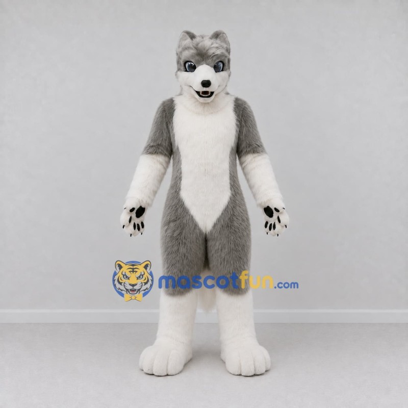 Custom Gray and White Husky Dog Mascot Costume Adult Full Body Suit for Pet Events Custom Gray and White Husky Dog Mascot Costume Adult Full Body Suit for Pet Events