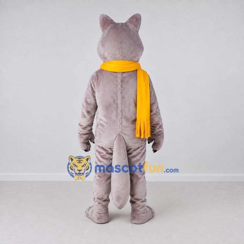 Custom Gray and Yellow Wolf with Scarf Mascot Costume Adult Full Body Suit for Winter Events Custom Gray and Yellow Wolf with Scarf Mascot Costume Adult Full Body Suit for Winter Events