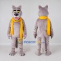 Custom Gray and Yellow Wolf with Scarf Mascot Costume Adult Full Body Suit for Winter Events