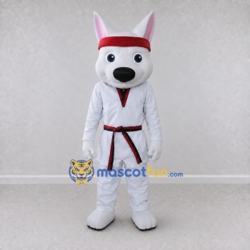 Custom White and Red Dog Martial Artist Mascot Costume Adult Full Body Suit for Martial Arts Events Custom White and Red Dog Martial Artist Mascot Costume Adult Full Body Suit for Martial Arts Events