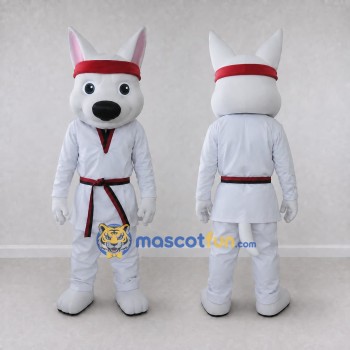 Custom White and Red Dog Martial Artist Mascot Costume Adult Full Body Suit for Martial Arts Events