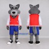 Custom Gray Red and Blue Wolf in Varsity Jacket Mascot Costume Adult Full Body Suit for School Events Custom Gray Red and Blue Wolf in Varsity Jacket Mascot Costume Adult Full Body Suit for School Events