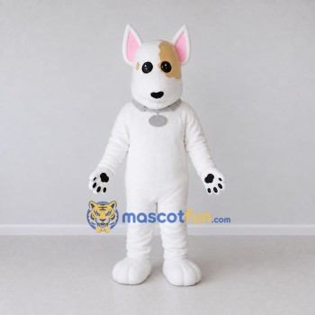 Custom White and Tan Bull Terrier Dog Mascot Costume Adult Full Body Suit for Pet Events Custom White and Tan Bull Terrier Dog Mascot Costume Adult Full Body Suit for Pet Events