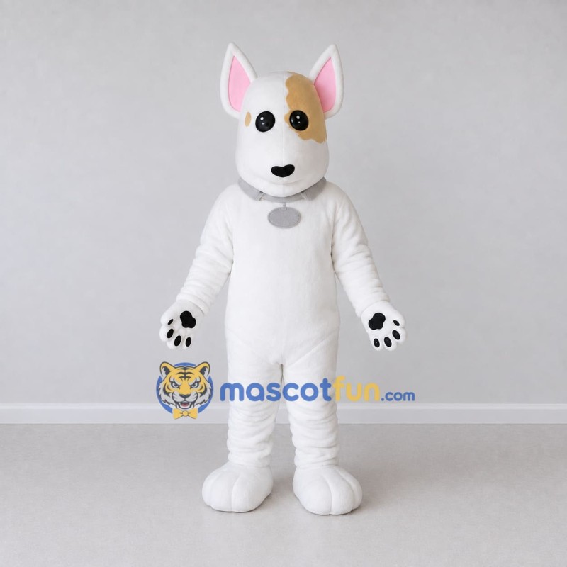 Custom White and Tan Bull Terrier Dog Mascot Costume Adult Full Body Suit for Pet Events Custom White and Tan Bull Terrier Dog Mascot Costume Adult Full Body Suit for Pet Events