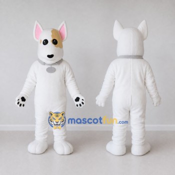 Custom White and Tan Bull Terrier Dog Mascot Costume Adult Full Body Suit for Pet Events