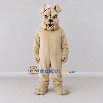 Custom Tan and Pink Bulldog with Hair Bow Mascot Costume Adult Full Body Suit for Pet Events Custom Tan and Pink Bulldog with Hair Bow Mascot Costume Adult Full Body Suit for Pet Events