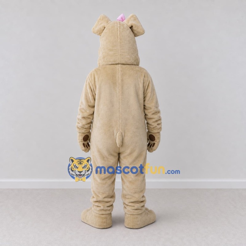 Custom Tan and Pink Bulldog with Hair Bow Mascot Costume Adult Full Body Suit for Pet Events Custom Tan and Pink Bulldog with Hair Bow Mascot Costume Adult Full Body Suit for Pet Events