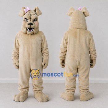 Custom Tan and Pink Bulldog with Hair Bow Mascot Costume Adult Full Body Suit for Pet Events