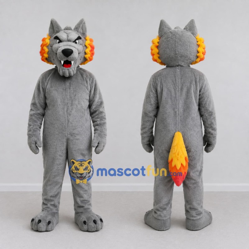Custom Gray and Orange Wolf Mascot Costume Adult Full Body Suit for School Events Custom Gray and Orange Wolf Mascot Costume Adult Full Body Suit for School Events