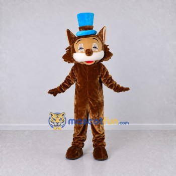 Custom Brown and Blue Cat in Top Hat Mascot Costume Adult Full Body Suit for Themed Parties