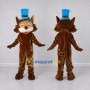 Custom Brown and Blue Cat in Top Hat Mascot Costume Adult Full Body Suit for Themed Parties