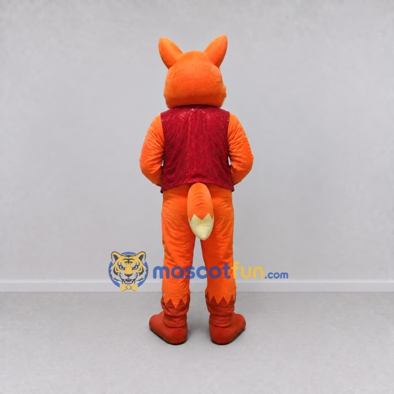 Custom Orange and Red Fox in Vest Mascot Costume Adult Full Body Suit for Themed Parties Custom Orange and Red Fox in Vest Mascot Costume Adult Full Body Suit for Themed Parties