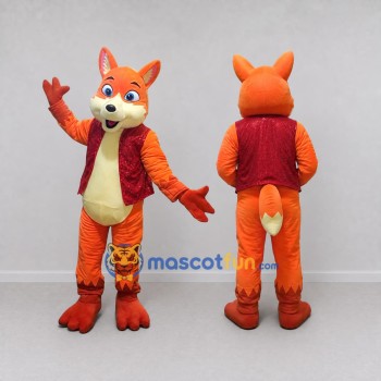 Custom Orange and Red Fox in Vest Mascot Costume Adult Full Body Suit for Themed Parties
