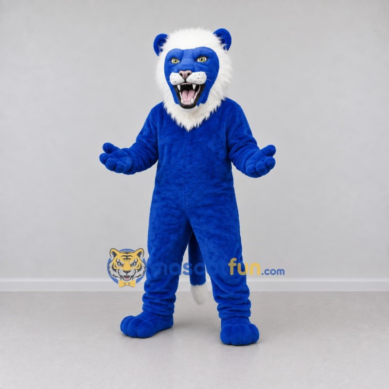 Custom Blue and White Lion Mascot Costume Adult Full Body Suit for School Events Custom Blue and White Lion Mascot Costume Adult Full Body Suit for School Events