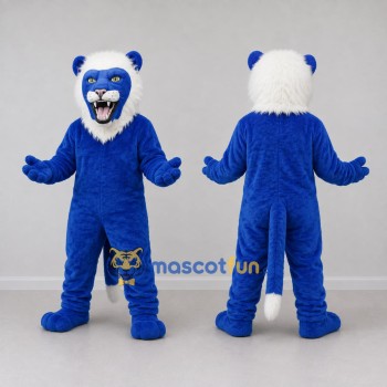 Custom Blue and White Lion Mascot Costume Adult Full Body Suit for School Events