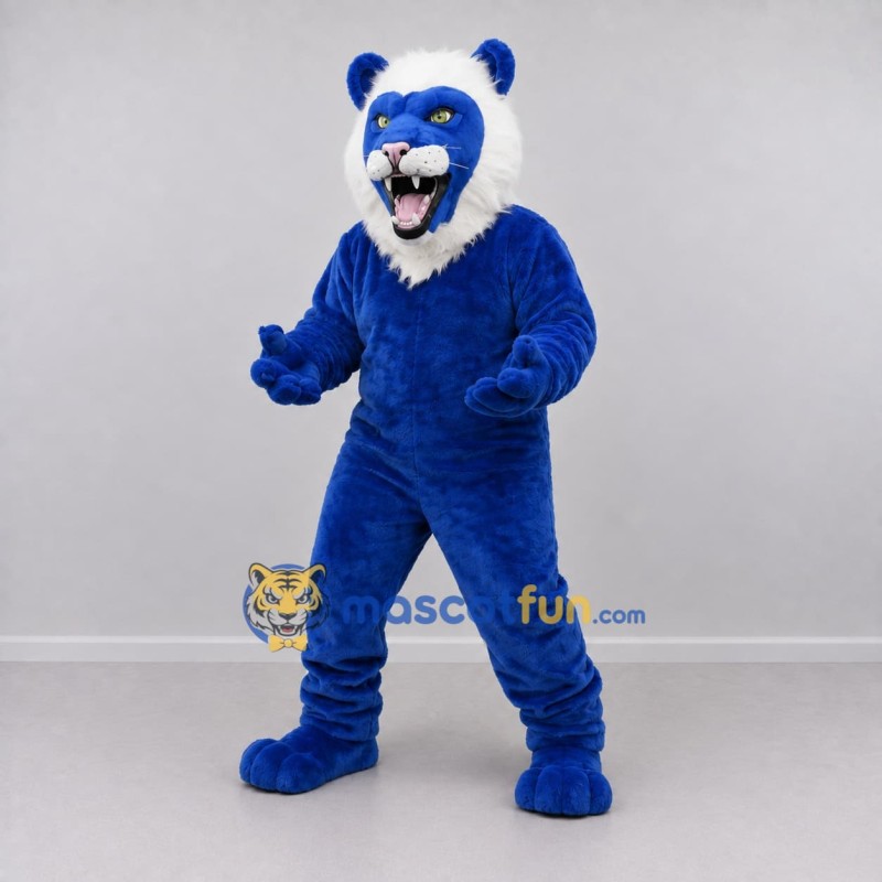 Custom Blue and White Lion Mascot Costume Adult Full Body Suit for School Events Custom Blue and White Lion Mascot Costume Adult Full Body Suit for School Events
