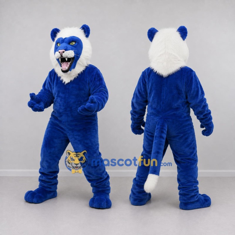 Custom Blue and White Lion Mascot Costume Adult Full Body Suit for School Events Custom Blue and White Lion Mascot Costume Adult Full Body Suit for School Events