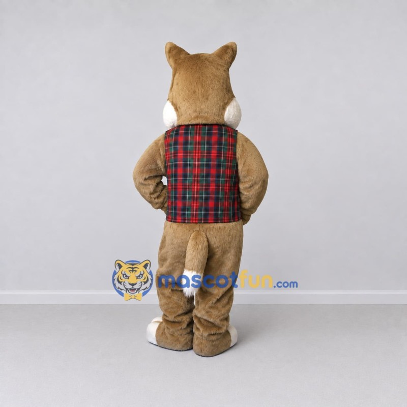 Custom Tan and Red Cat in Plaid Vest Mascot Costume Adult Full Body Suit for Themed Parties