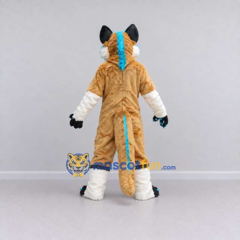 Custom Tan White and Turquoise Canine Character Mascot Costume Adult Full Body Suit for School Events Custom Tan White and Turquoise Canine Character Mascot Costume Adult Full Body Suit for School Events