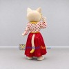 Custom Cream and Red Cat in Skirt Mascot Costume Adult Full Body Suit for Themed Parties