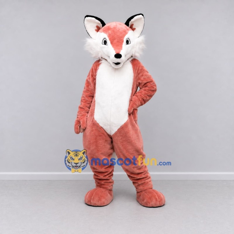 Custom Coral Pink and White Fox Mascot Costume Adult Full Body Suit for School Events Custom Coral Pink and White Fox Mascot Costume Adult Full Body Suit for School Events
