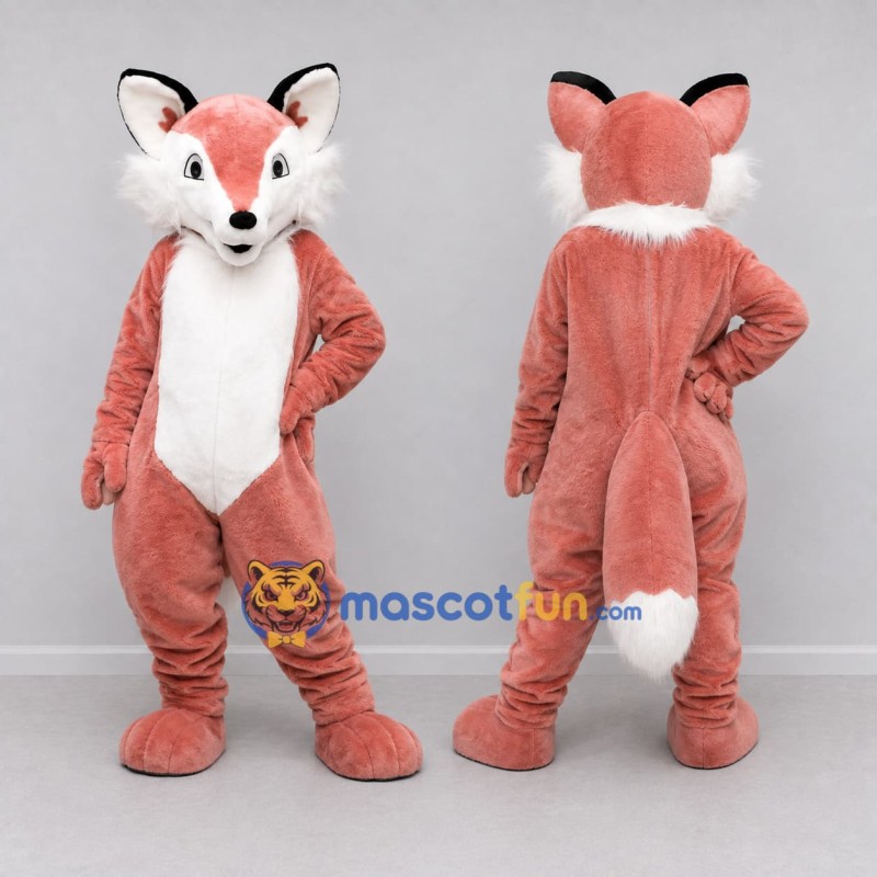 Custom Coral Pink and White Fox Mascot Costume Adult Full Body Suit for School Events Custom Coral Pink and White Fox Mascot Costume Adult Full Body Suit for School Events