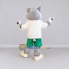 Custom Gray White and Green Cat in Sportswear Mascot Costume Adult Full Body Suit for Sports Events Custom Gray White and Green Cat in Sportswear Mascot Costume Adult Full Body Suit for Sports Events