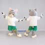 Custom Gray White and Green Cat in Sportswear Mascot Costume Adult Full Body Suit for Sports Events