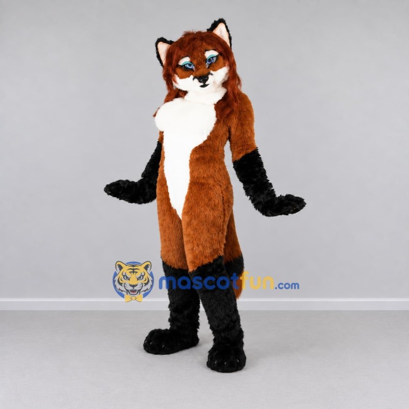 Custom Orange Black and White Fox Mascot Costume Adult Full Body Suit for Wildlife Events Custom Orange Black and White Fox Mascot Costume Adult Full Body Suit for Wildlife Events