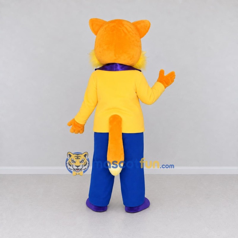 Custom Yellow and Blue Cat with Bow Tie Mascot Costume Adult Full Body Suit for Themed Parties Custom Yellow and Blue Cat with Bow Tie Mascot Costume Adult Full Body Suit for Themed Parties