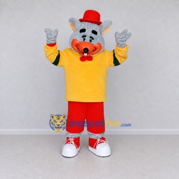 Custom Gray Yellow and Red Animal Character in Top Hat Mascot Costume Adult Full Body Suit for Themed Parties Custom Gray Yellow and Red Animal Character in Top Hat Mascot Costume Adult Full Body Suit for Themed Parties