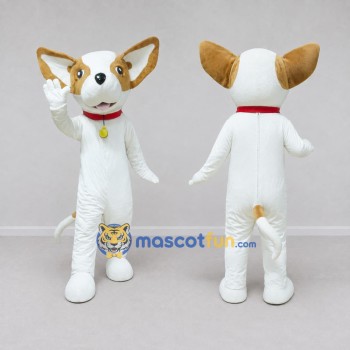Custom White and Tan Chihuahua Dog Mascot Costume Adult Full Body Suit for Pet Events