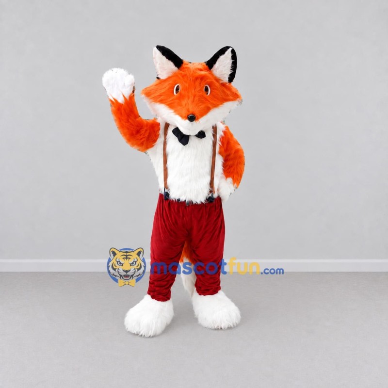 Custom Orange White and Red Fox in Suspenders Mascot Costume Adult Full Body Suit for Themed Parties Custom Orange White and Red Fox in Suspenders Mascot Costume Adult Full Body Suit for Themed Parties