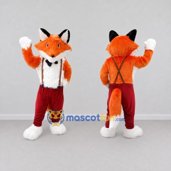 Custom Orange White and Red Fox in Suspenders Mascot Costume Adult Full Body Suit for Themed Parties