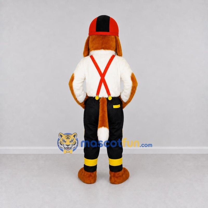 Custom Brown White and Red Dog Firefighter Mascot Costume Adult Full Body Suit for Community Events