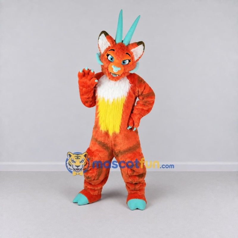 Custom Orange Yellow and Turquoise Fantasy Animal Mascot Costume Adult Full Body Suit for Themed Parties Custom Orange Yellow and Turquoise Fantasy Animal Mascot Costume Adult Full Body Suit for Themed Parties